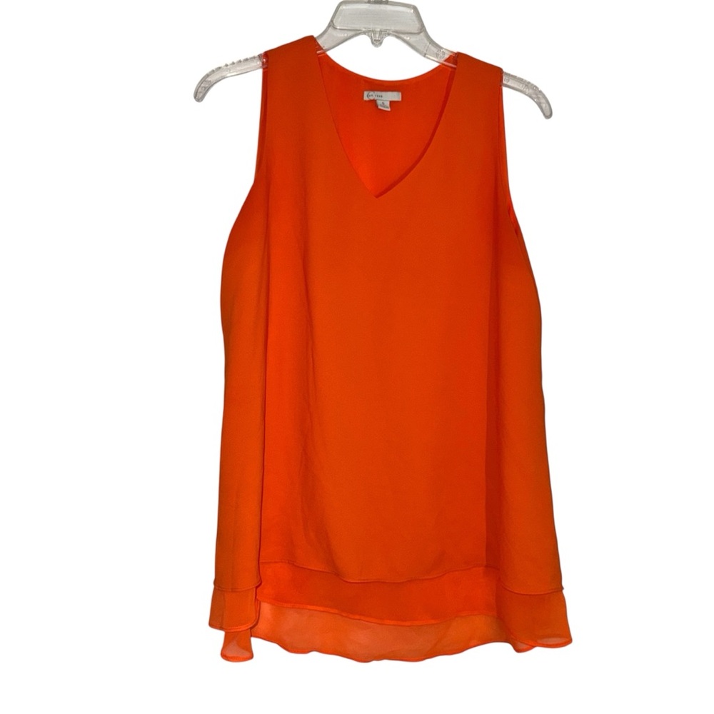 Cato Vibrant Orange V-Neck Dressy Double Layer Sleeveless Blouse Tank size S